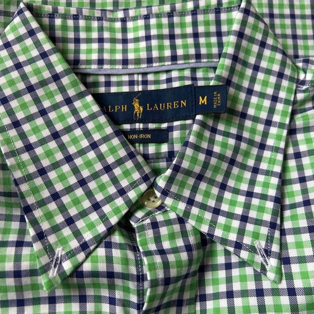Ralph Lauren Green & Blue Gingham Button-Down men’s dress shirt - Picture 2 of 3
